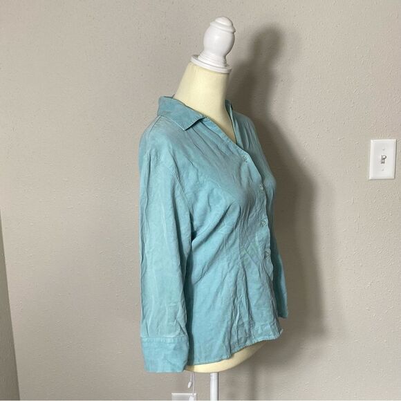 TIANELLO TENCEL™ "Suzy"  Button Front Pastel Teal Blouse Women's Size XS - Picture 11 of 16